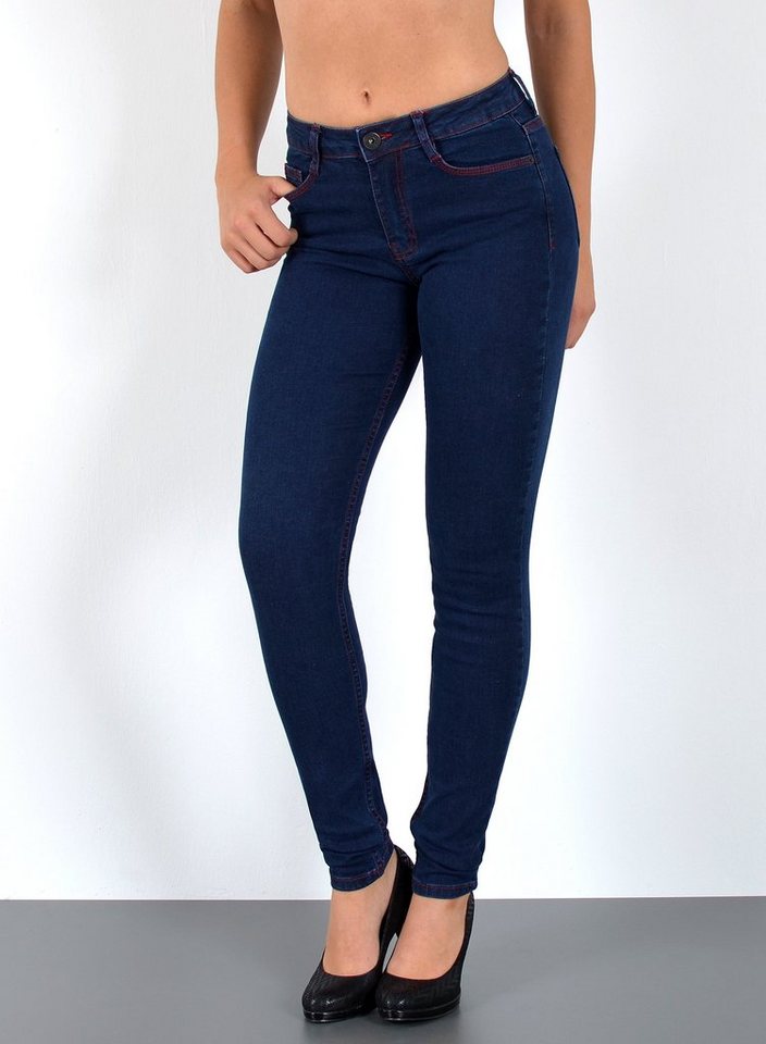 ESRA Skinny-fit-Jeans S400 Damen High Waist Skinny Jeans Stretch Hose hohe Leibhöhe bis Übergröße von ESRA