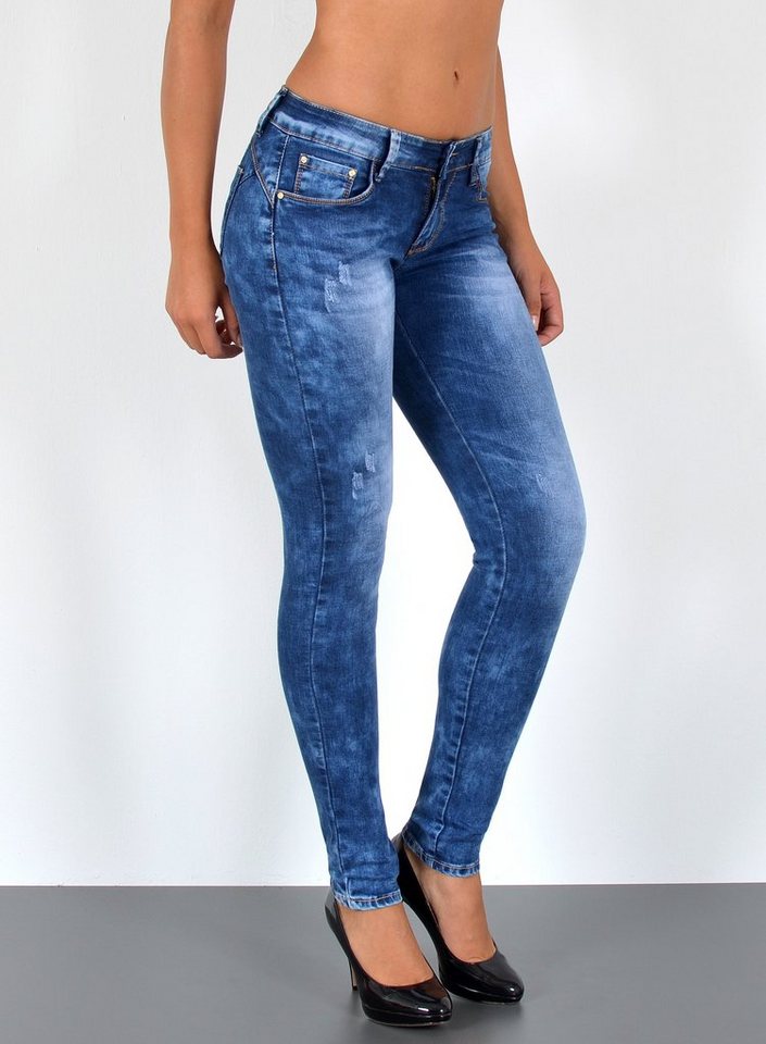 ESRA Skinny-fit-Jeans S900 Damen Skinny Jeans, bis Übergröße / Plussize Große Größen, Sehr enge Damen High Waist Röhrenjeans Hoch Bund, Damen Skinny Jeans High Waist mit Push Up, Damen Skinny Hose Push Up hohe Leibhöhe, 5 Pocket Style mit Stretch, Damen Jeans Destroyed Look mit Risse von ESRA