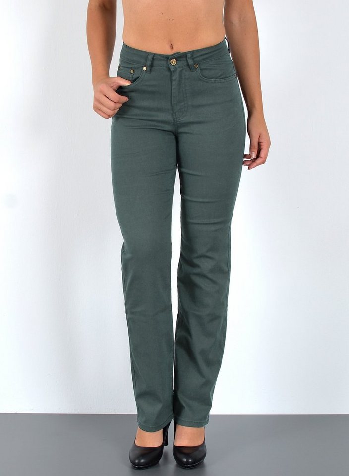 ESRA Stoffhose Damen Straight Fit Hose High Waist Business-Hose bis Große Größe T101 High Waist Damen Stoffhose Straight Leg Stretch Hose Gerade Schnitt von ESRA