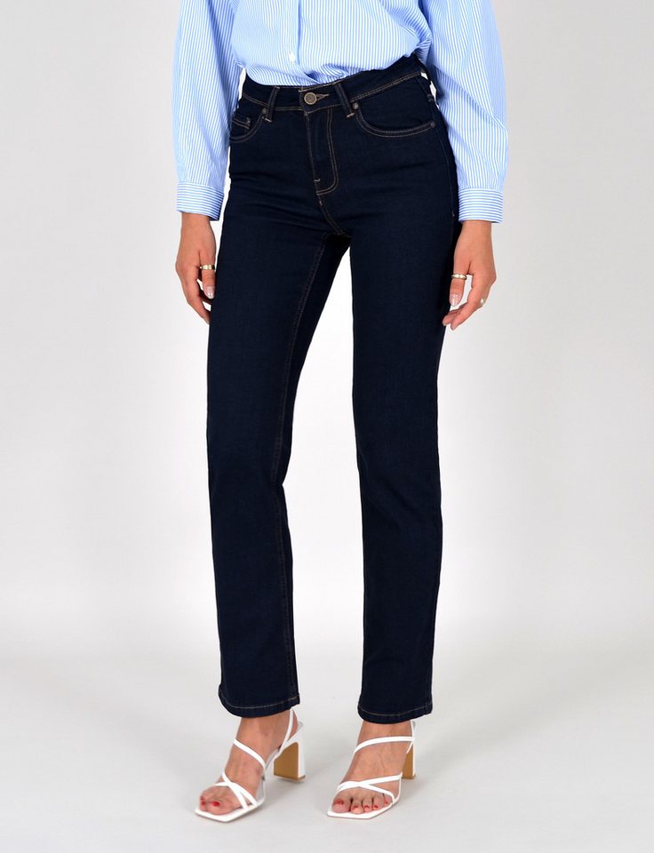 ESRA Straight-Jeans Damen Jeans Gerade hohe Leibhöhe Stretch-Jeans Damen Regular Fit G4 High Waist Jeans Damen Straight Hose Regular Jeans bis Große Größe von ESRA