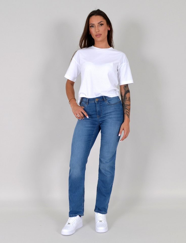 ESRA Straight-Jeans Damen Stretch-Jeans G1400 Straight Jeans Damen High Waist Stretch Jeans Damen Regular Hose von ESRA