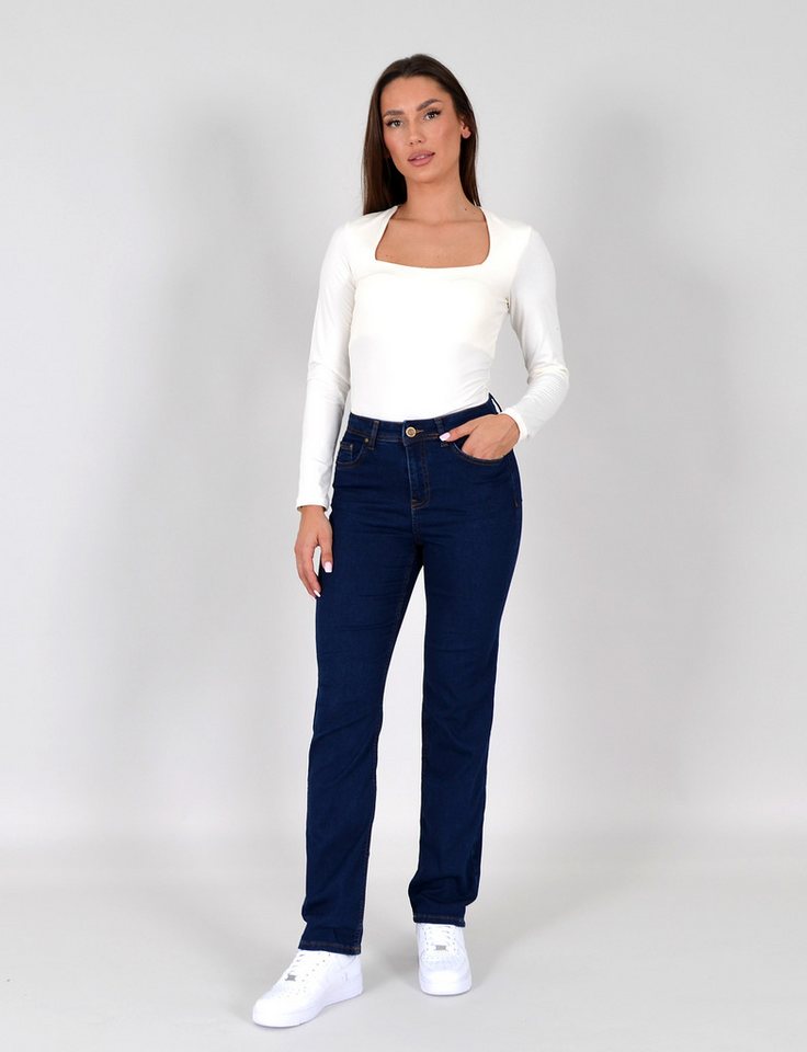ESRA Straight-Jeans Damen Stretch-Jeans G1400 Straight Jeans Damen High Waist Stretch Jeans Damen Regular Hose von ESRA