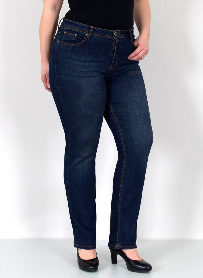 ESRA Straight-Jeans Gerade Schnitt Jeans hoher Bund mit Stretch bis Plus Size Übergröße Straight Jeans Damen High Waist Stretch Jeans Hose mit geradem Bein von ESRA