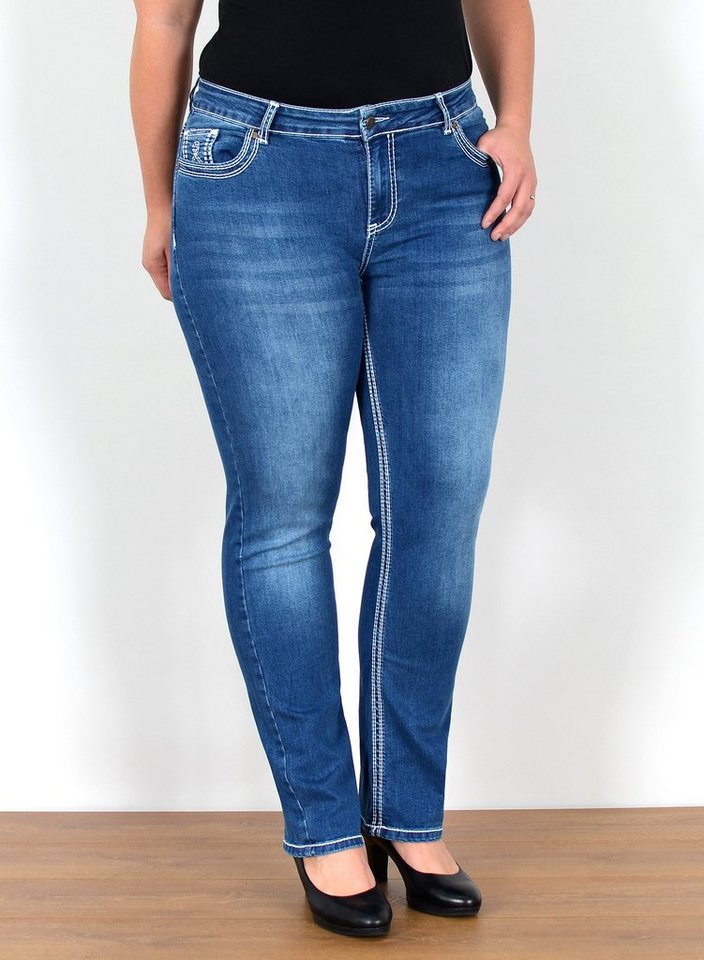ESRA Straight-Jeans FG11 Straight Fit Jeans Damen High Waist Hose mit weißer Naht bis Plus Size, Straight Jeans Hose Stretch hohe Leibhöhe dicke Naht bis Große Größe, Gerade Schnitt Jeanshose Hoch Bund Kontrastnähte bis Übergröße, Regular Jeans High Waist Hose Damen Jeans Straight mit dicken Nähten, Jeans Damen Jeans Hose Damen Hose, High Waist Jeans Damen High Waist, Damen Jeans Stretch Hose Damen, Damen Jeans Straight Damen Jeans, Hose Straight Leg Jeans Straight Fit Hose von ESRA