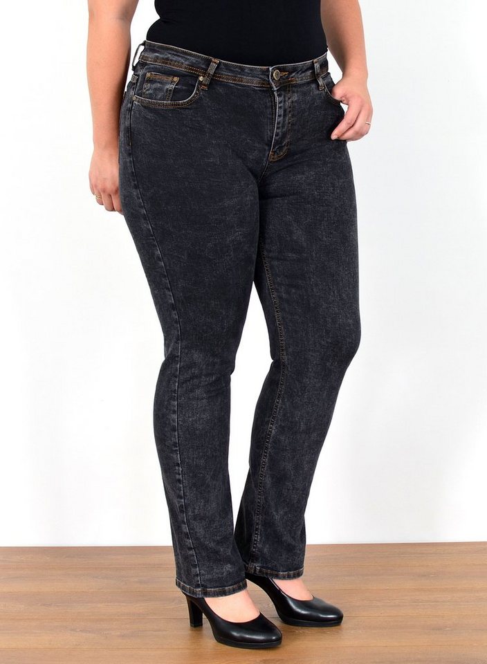 ESRA Straight-Jeans FG2 High Waist Jeans Damen Straight Hose Stretch bis Übergröße Plus Size von ESRA