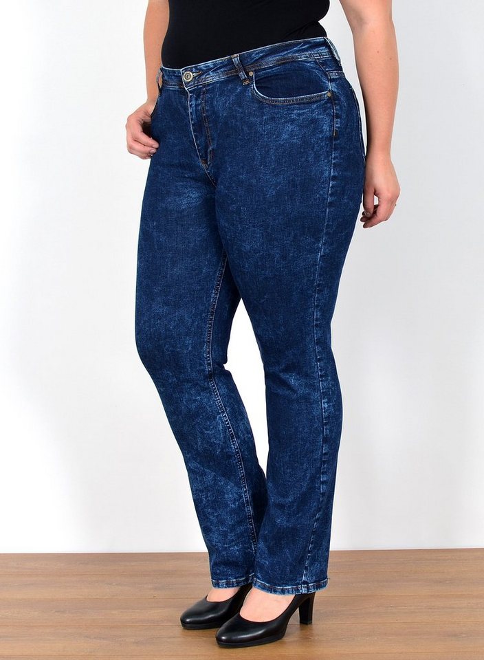 ESRA Straight-Jeans FG2 High Waist Jeans Damen Straight Hose Stretch bis Übergröße Plus Size von ESRA