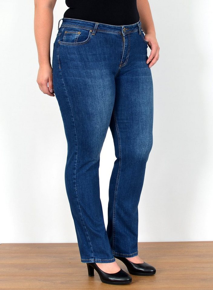 ESRA Straight-Jeans FG2 High Waist Jeans Damen Straight Hose Stretch bis Übergröße Plus Size von ESRA