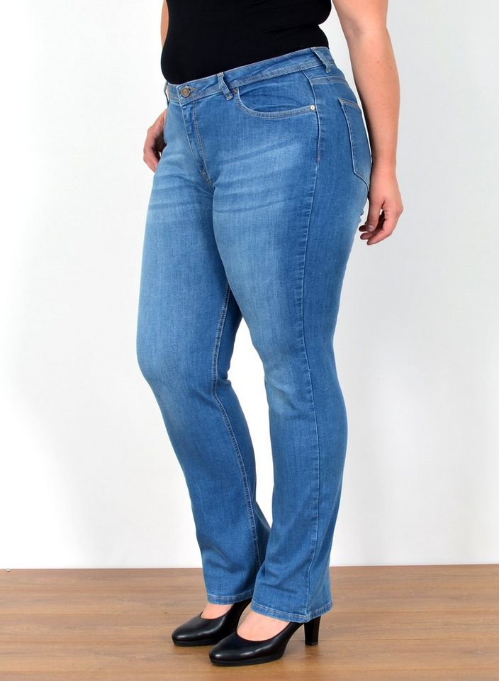 ESRA Straight-Jeans FG2 High Waist Jeans Damen Straight Hose Stretch bis Übergröße Plus Size von ESRA