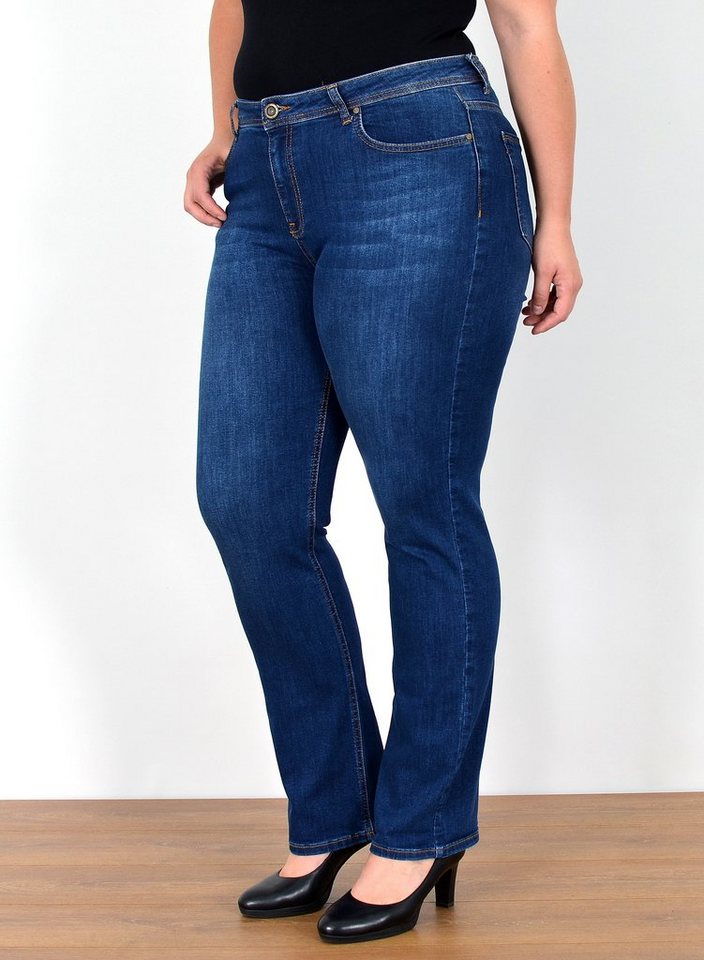 ESRA Straight-Jeans FG2 High Waist Jeans Damen Straight Hose Stretch bis Übergröße Plus Size von ESRA