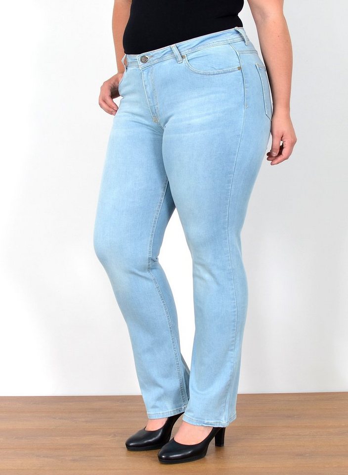 ESRA Straight-Jeans Straight Fit Jeans Damen High Waist Hose FG2 Straight Leg Damen Jeans Hose Stretch bis Übergröße Plus Size von ESRA