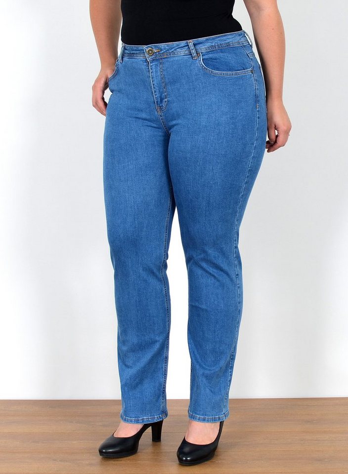ESRA Straight-Jeans FG2 High Waist Jeans Damen Straight Hose Stretch bis Übergröße Plus Size von ESRA