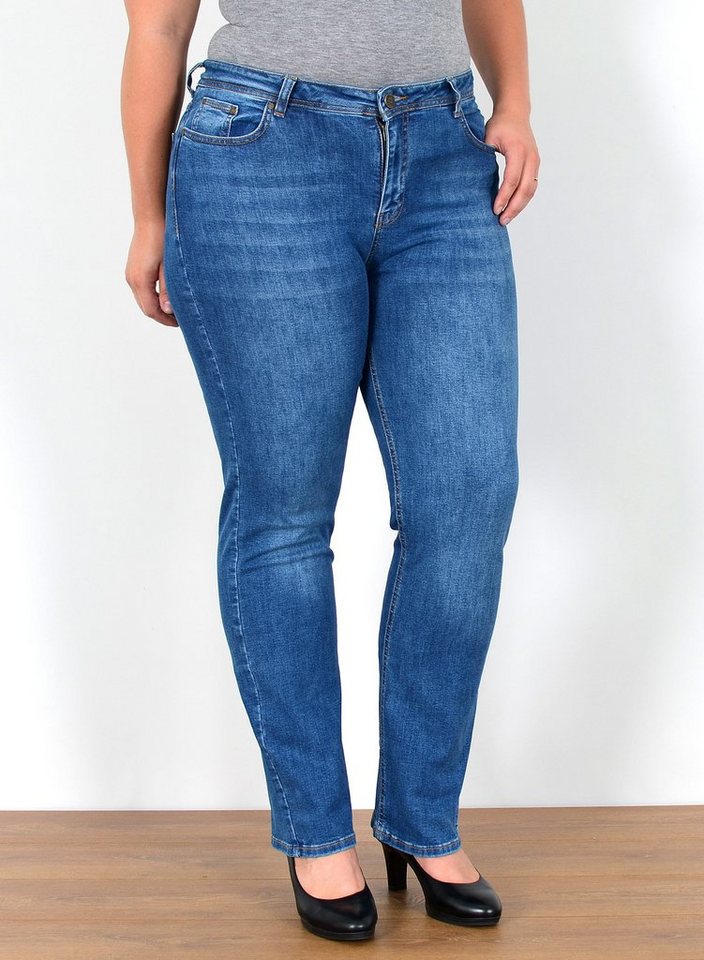 ESRA Straight-Jeans Straight Fit Jeans High Waist Damen Hose Gerade Schnitt, FG3 High Waist Jeans Damen Straight Hose Stretch Jeans bis Übergröße von ESRA