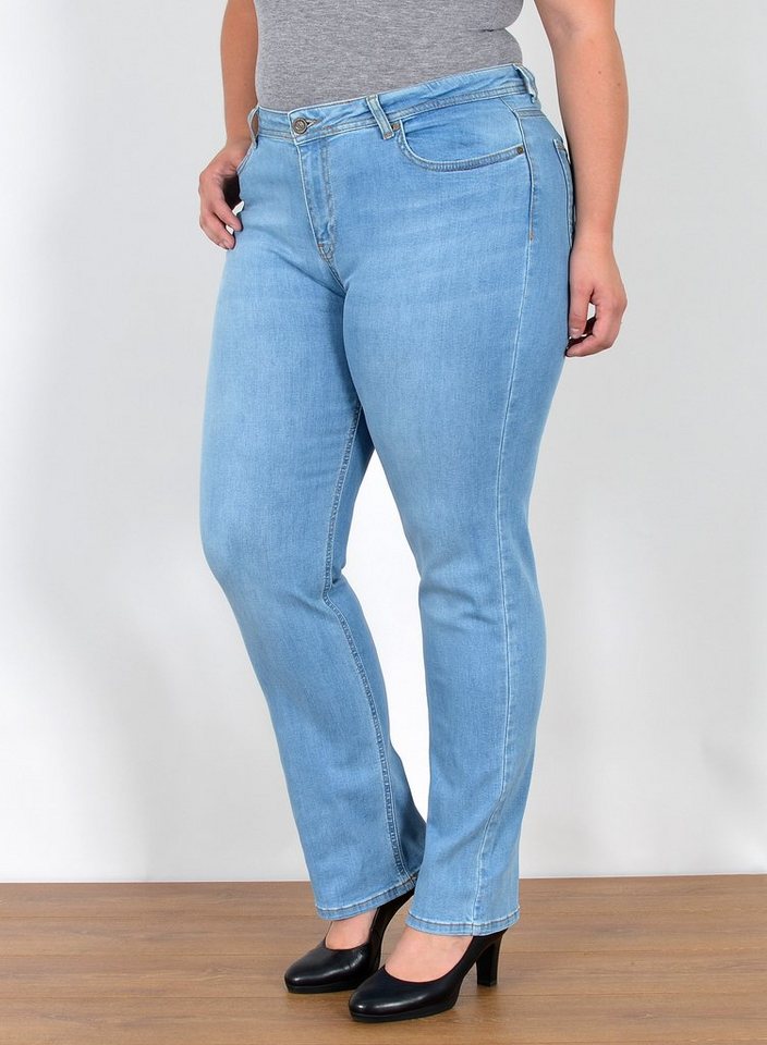 ESRA Straight-Jeans Straight Fit Jeans High Waist Damen Hose Gerade Schnitt, FG3 High Waist Jeans Damen Straight Hose Stretch Jeans bis Übergröße von ESRA