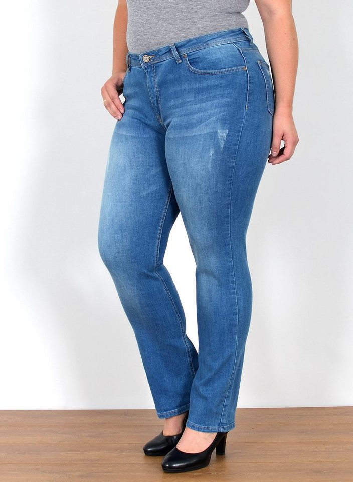 ESRA Straight-Jeans Straight Fit Jeans High Waist Damen Hose Gerade Schnitt, FG3 High Waist Jeans Damen Straight Hose Stretch Jeans bis Übergröße von ESRA