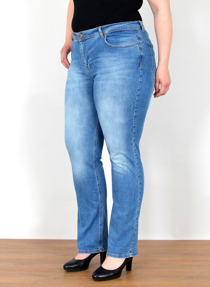 ESRA Straight-Jeans Straight Fit Jeans High Waist Damen Hose Gerade Schnitt, FG3 High Waist Jeans Damen Straight Hose Stretch Jeans bis Übergröße von ESRA