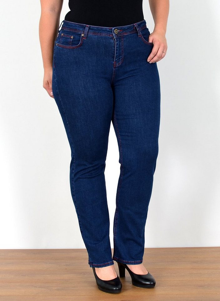 ESRA Straight-Jeans FG5 High Waist Damen Jeans Straight Leg Stretch Hose Übergröße Große Größe von ESRA