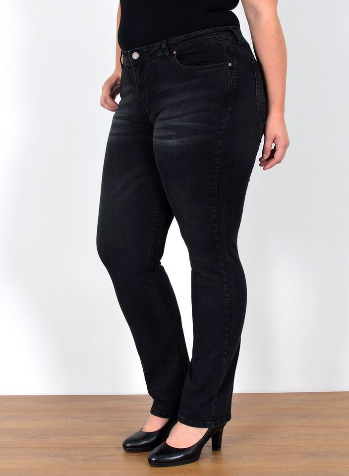 ESRA Straight-Jeans FG5 High Waist Damen Jeans Straight Leg Stretch Hose Übergröße Große Größe von ESRA