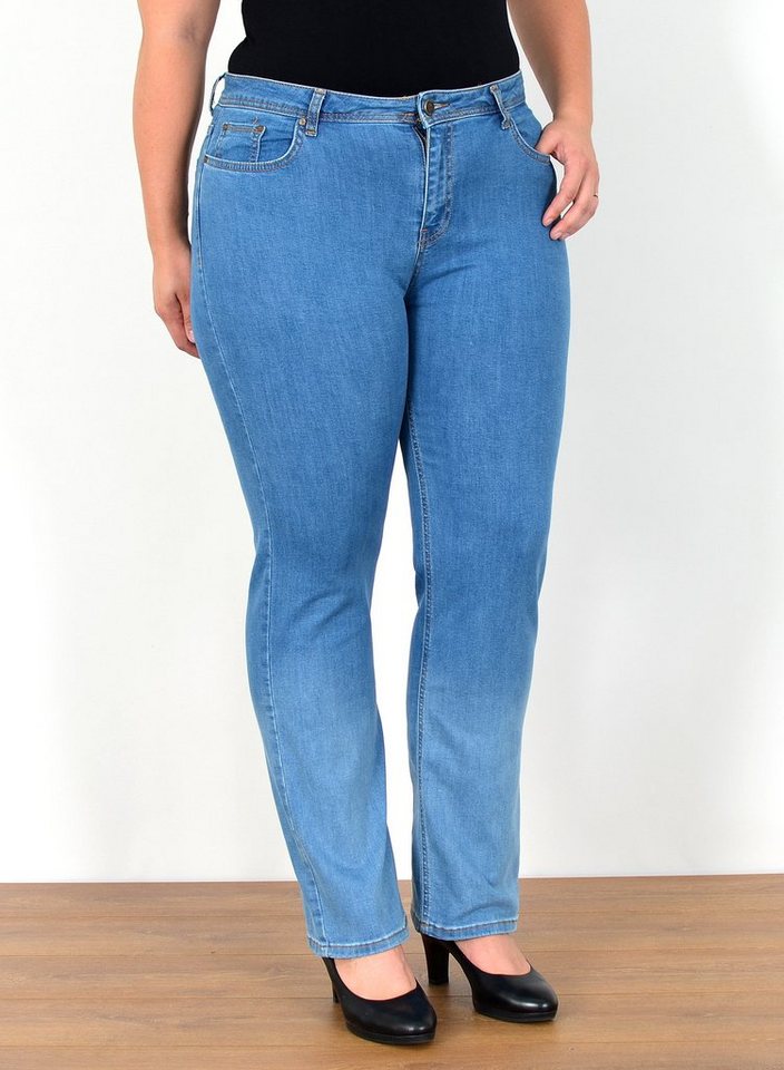 ESRA Straight-Jeans FG5 High Waist Damen Jeans Straight Leg Stretch Hose Übergröße Große Größe von ESRA