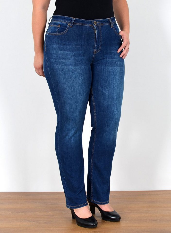 ESRA Straight-Jeans FG5 High Waist Damen Jeans Straight Leg Stretch Hose Übergröße Große Größe von ESRA