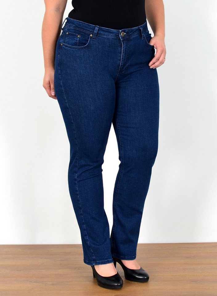 ESRA Straight-Jeans FG5 High Waist Damen Jeans Straight Leg Stretch Hose Übergröße Große Größe von ESRA