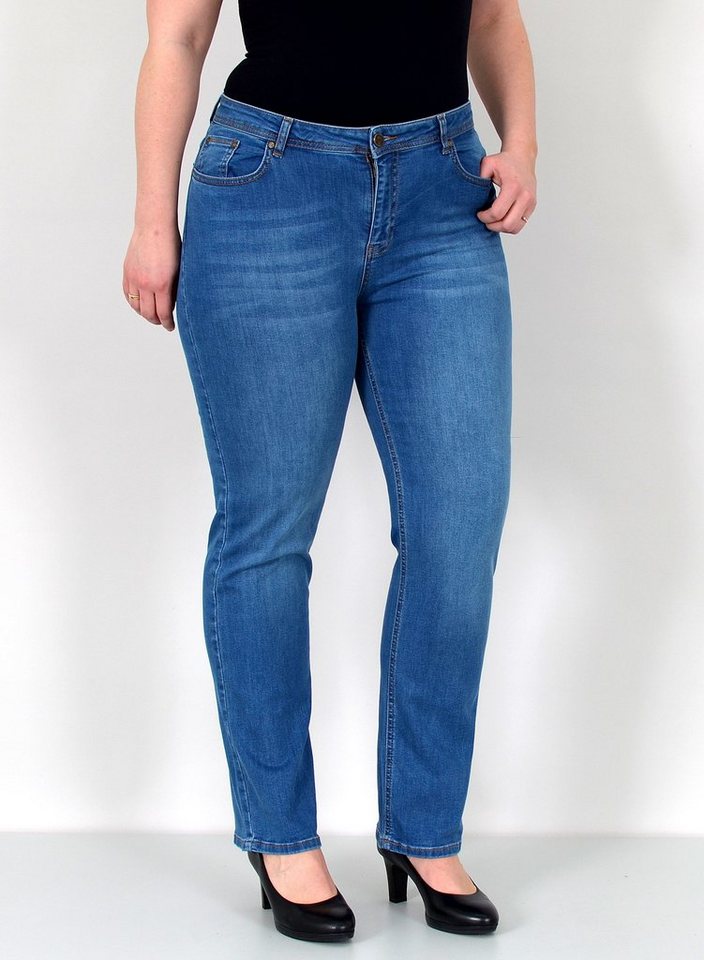 ESRA Straight-Jeans Damen Jeanshose Gerader Schnitt Stretch Hose hoher Bund bis Plus Size Straight Jeans Damen High Waist Hose Stretch Jeans Regular Übergröße von ESRA