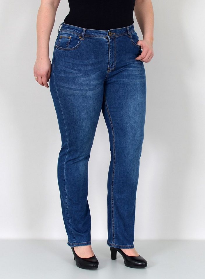 ESRA Straight-Jeans Damen Jeanshose Gerader Schnitt Stretch Hose hoher Bund bis Plus Size Straight Jeans Damen High Waist Hose Stretch Jeans Regular Übergröße von ESRA