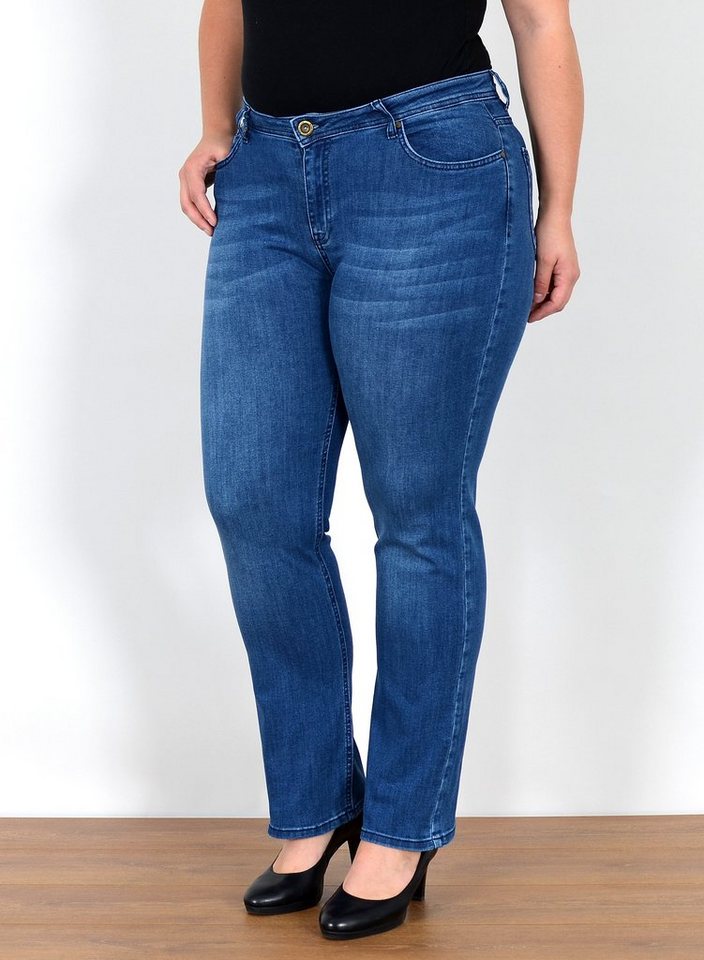ESRA Straight-Jeans Gerade Schnitt Jeans Damen Hose High Rise bis Große Größe High Waist Straight Fit Jeans Gerade Jeanshose Damen bis Übergröße von ESRA