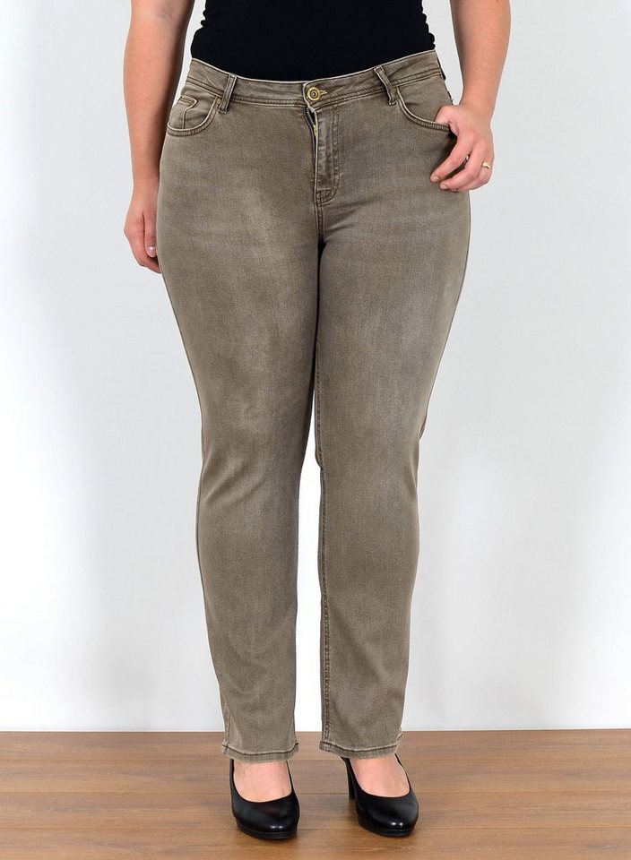 ESRA Straight-Jeans Gerade Schnitt Jeans Damen Hose High Rise bis Große Größe High Waist Straight Fit Jeans Gerade Jeanshose Damen bis Übergröße von ESRA