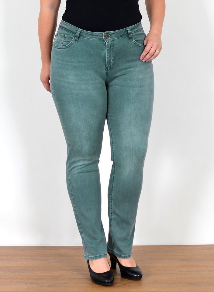 ESRA Straight-Jeans Gerade Schnitt Jeans Damen Hose High Rise bis Große Größe High Waist Straight Fit Jeans Gerade Jeanshose Damen bis Übergröße von ESRA