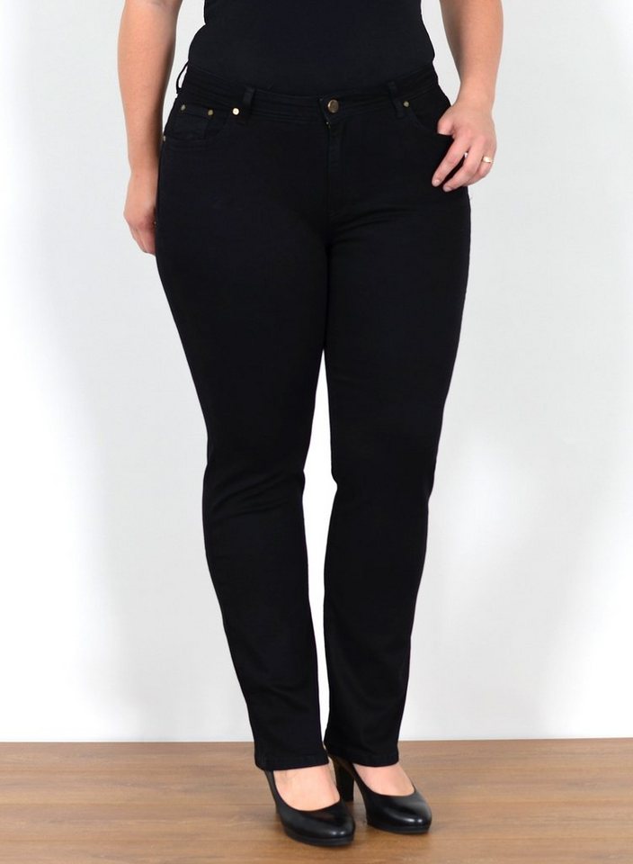 ESRA Straight-Jeans Gerade Schnitt Jeans Damen Hose High Rise bis Große Größe High Waist Straight Fit Jeans Gerade Jeanshose Damen bis Übergröße von ESRA