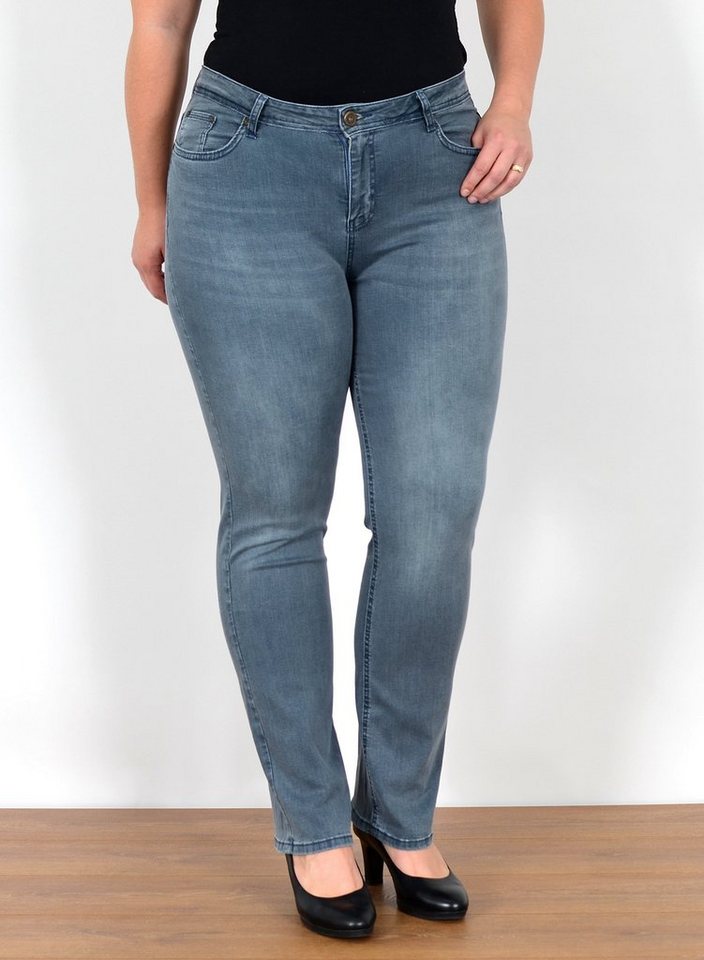ESRA Straight-Jeans Gerade Schnitt Jeans Damen Hose High Rise bis Große Größe High Waist Straight Fit Jeans Gerade Jeanshose Damen bis Übergröße von ESRA