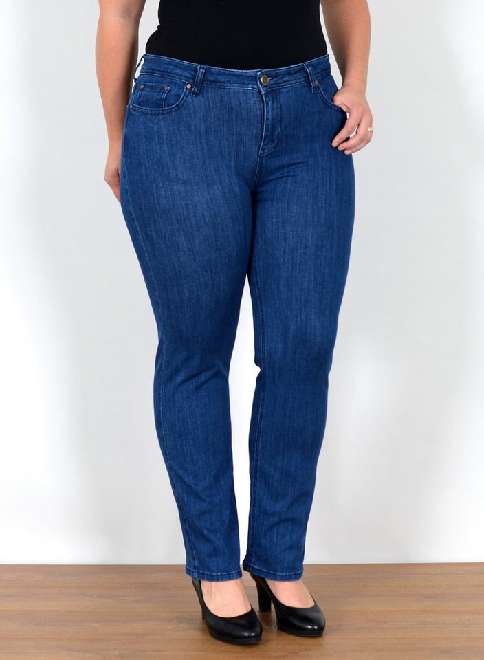 ESRA Straight-Jeans Gerade Schnitt Jeans Damen Hose High Rise bis Große Größe High Waist Straight Fit Jeans Gerade Jeanshose Damen bis Übergröße von ESRA