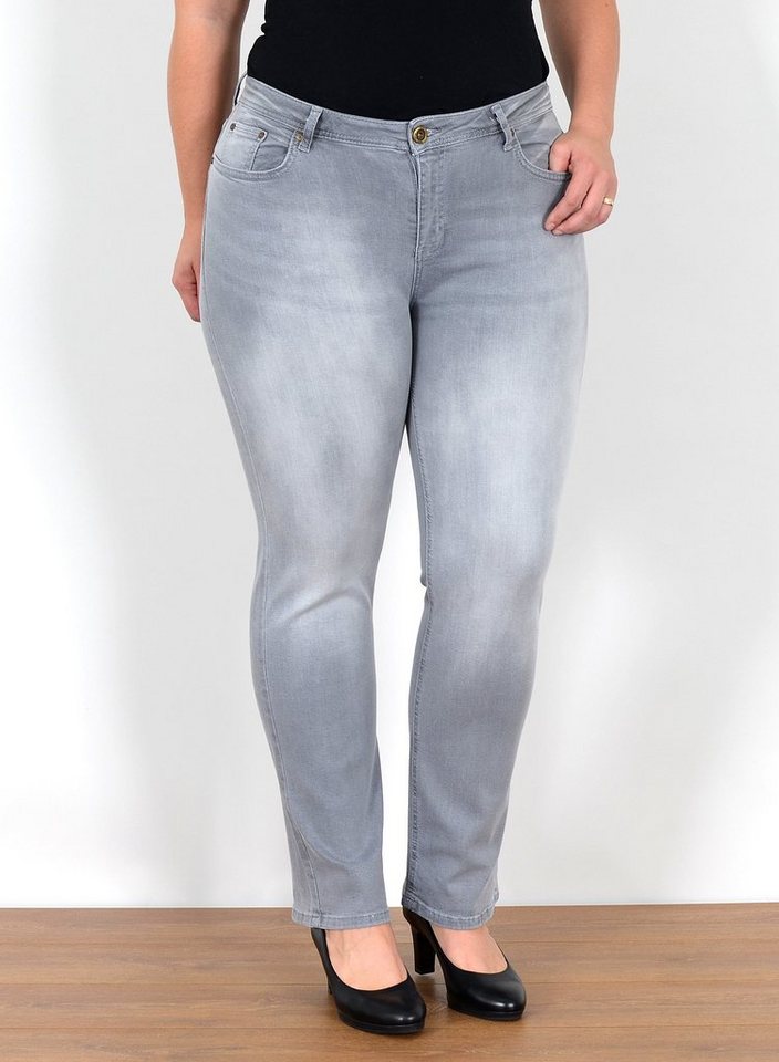 ESRA Straight-Jeans Gerade Schnitt Jeans Damen Hose High Rise bis Große Größe High Waist Straight Fit Jeans Gerade Jeanshose Damen bis Übergröße von ESRA