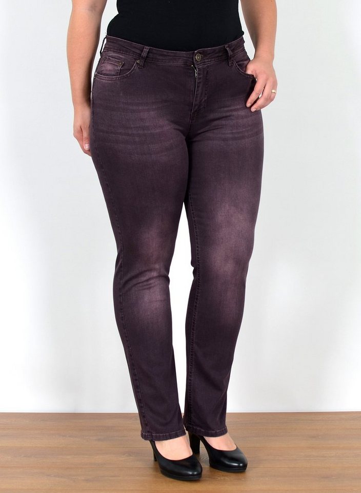 ESRA Straight-Jeans Gerade Schnitt Jeans Damen Hose High Rise bis Große Größe High Waist Straight Fit Jeans Gerade Jeanshose Damen bis Übergröße von ESRA