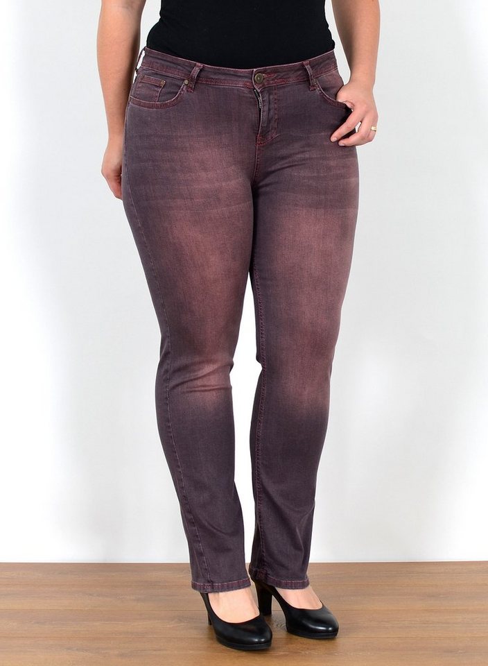 ESRA Straight-Jeans Gerade Schnitt Jeans Damen Hose High Rise bis Große Größe High Waist Straight Fit Jeans Gerade Jeanshose Damen bis Übergröße von ESRA