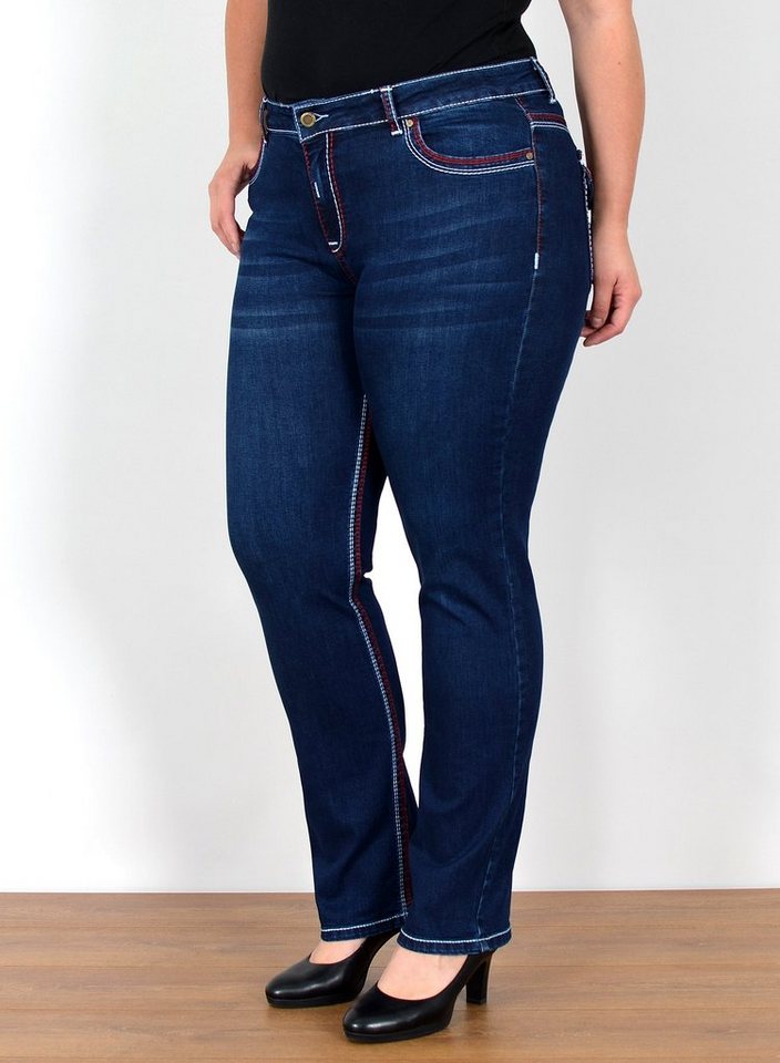 ESRA Straight-Jeans FJ755 High Waist Jeans Damen Straight Fit mit dicker Naht bis Übergröße, Straight Leg Jeans Hose Stretch hohe Leibhöhe Kontrastnähte Plus Size, Gerade Schnitt Jeanshose Hoch Bund weiße Naht rote Naht bis Große Größe, Regular Fit Jeans High Waist Hose Damen Jeans Straight mit dicken Nähten, Hose Straight Leg Jeans Straight Fit Hose, Damen Jeans Straight Damen Jeans, High Waist Jeans Damen High Waist, Jeans Damen Jeans Hose Damen Hose von ESRA