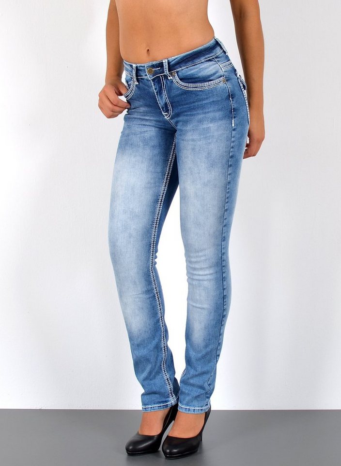 ESRA Straight-Jeans G1100 High Waist, Straight Fit Jeans Damen, mit dicker Naht, bis Plussize Größe, Damen Straight Leg Jeans, mit Kontrastnähte, bis Übergröße, Hochbund, Damen Gerade Schnitt Jeans, mit weißer Naht, Große Größen, hoher Bund, Damen Jeans, Jeans Damen, Damen Jeanshose mit dicken Nähten, Jeans Damen Hose Straight Leg, Gerade Schnitt Jeans Damen, Jeans Damen High Waist Damen Jeans von ESRA