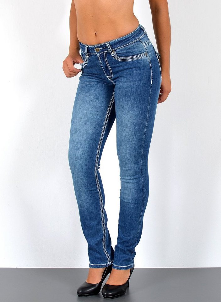 ESRA Straight-Jeans G1100 High Waist, Straight Fit Jeans Damen, mit dicker Naht, bis Plussize Größe, Damen Straight Leg Jeans, mit Kontrastnähte, bis Übergröße, Hochbund, Damen Gerade Schnitt Jeans, mit weißer Naht, Große Größen, hoher Bund, Damen Jeans, Jeans Damen, Damen Jeanshose mit dicken Nähten, Jeans Damen Hose Straight Leg, Gerade Schnitt Jeans Damen, Jeans Damen High Waist Damen Jeans von ESRA