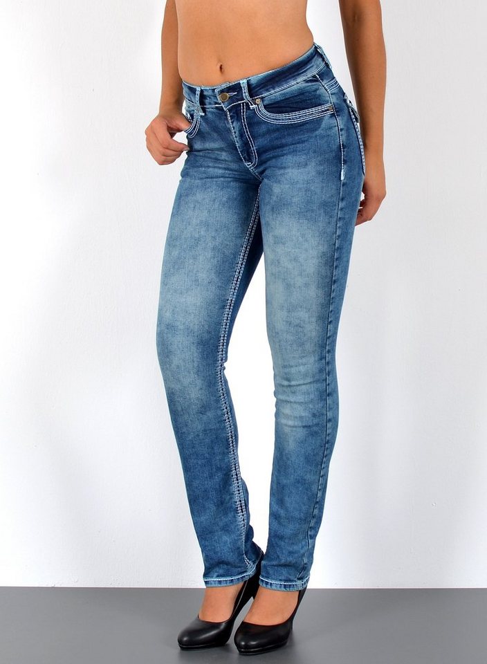 ESRA Straight-Jeans G1100 High Waist, Straight Fit Jeans Damen, mit dicker Naht, bis Plussize Größe, Damen Straight Leg Jeans, mit Kontrastnähte, bis Übergröße, Hochbund, Damen Gerade Schnitt Jeans, mit weißer Naht, Große Größen, hoher Bund, Damen Jeans, Jeans Damen, Damen Jeanshose mit dicken Nähten, Jeans Damen Hose Straight Leg, Gerade Schnitt Jeans Damen, Jeans Damen High Waist Damen Jeans von ESRA