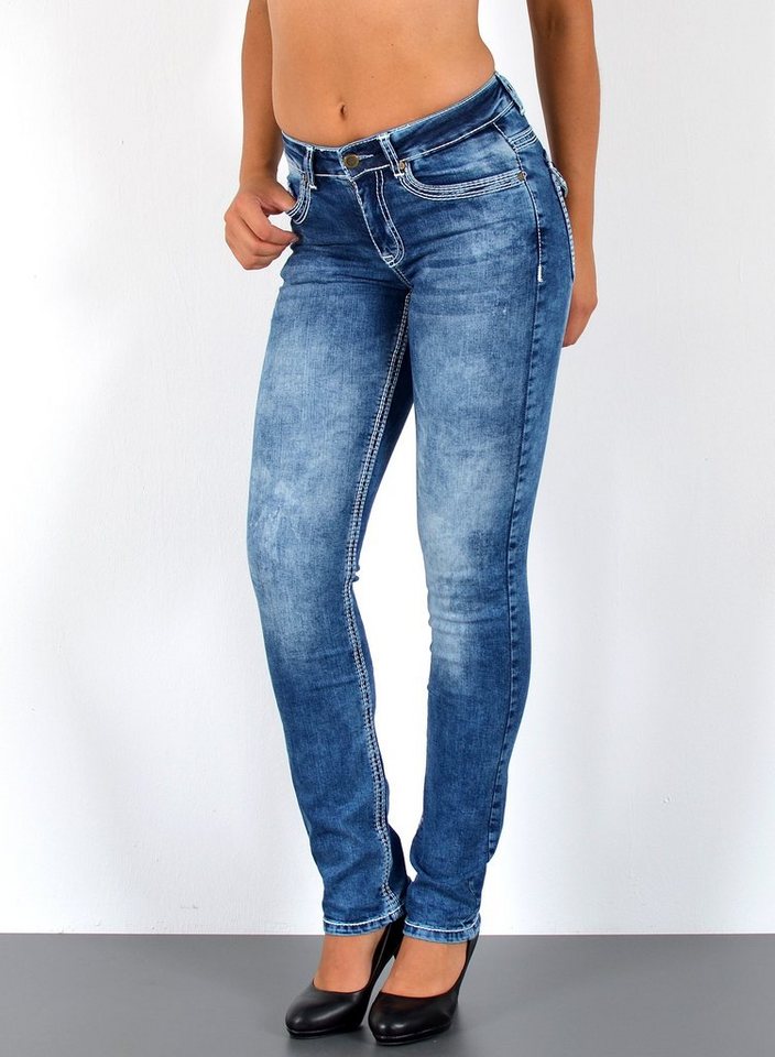 ESRA Straight-Jeans G1100 High Waist, Straight Fit Jeans Damen, mit dicker Naht, bis Plussize Größe, Damen Straight Leg Jeans, mit Kontrastnähte, bis Übergröße, Hochbund, Damen Gerade Schnitt Jeans, mit weißer Naht, Große Größen, hoher Bund, Damen Jeans, Jeans Damen, Damen Jeanshose mit dicken Nähten, Jeans Damen Hose Straight Leg, Gerade Schnitt Jeans Damen, Jeans Damen High Waist Damen Jeans von ESRA