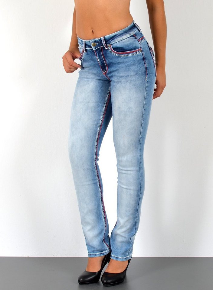 ESRA Straight-Jeans G1200 High Waist Straight Fit Jeans Damen mit dicker Naht, bis Übergröße / Plussize Größe, Damen Straight Leg Jeans mit Kontrastnähten Hochbund, Gerade Schnitt Jeans Damen mit roter Naht Große Größen, Damen Jeans, Jeans Damen, Damen Jeanshose Straight, Gerade Schnitt Jeans Damen, Jeans Damen High Waist Damen Jeans, Straight Fit Jeans Hose von ESRA