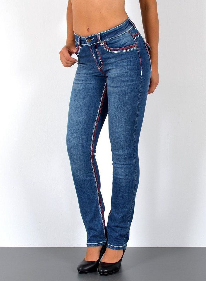 ESRA Straight-Jeans G1200 High Waist Straight Fit Jeans Damen mit dicker Naht, bis Übergröße / Plussize Größe, Damen Straight Leg Jeans mit Kontrastnähten Hochbund, Gerade Schnitt Jeans Damen mit roter Naht Große Größen, Damen Jeans, Jeans Damen, Damen Jeanshose Straight, Gerade Schnitt Jeans Damen, Jeans Damen High Waist Damen Jeans, Straight Fit Jeans Hose von ESRA