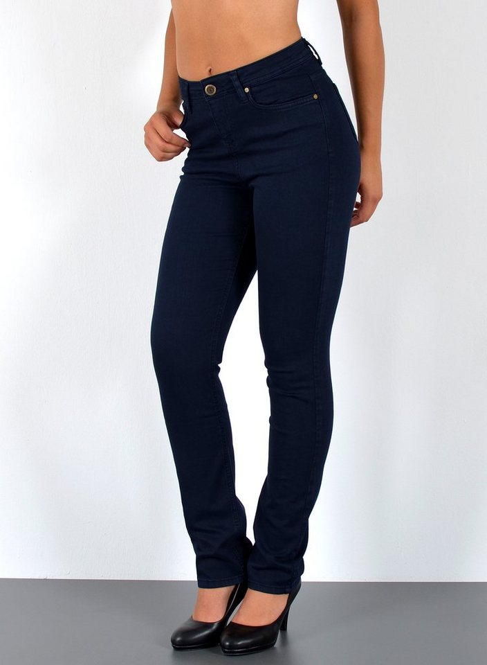 ESRA Straight-Jeans G1300 Damen Straight Fit Jeans-Hose High Waist, bis Übergröße / Plussize Größe, Damen Jeans Hose Gerade Hoch Bund, mit Stretch, Hohe Leibhöhe, bis Große Größen, Damen Jeans Straight Regular Fit, Damen Jeans Rot Blau Braun Grün Grau Schwarz Weiß von ESRA