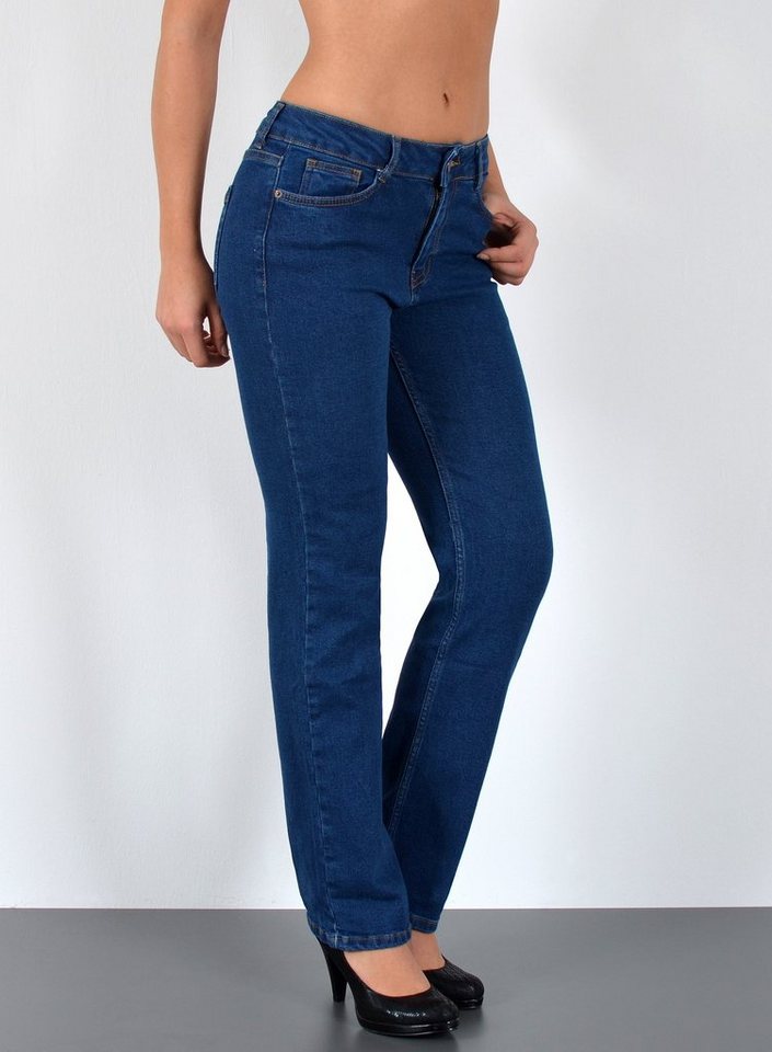 ESRA Straight-Jeans High Waist Damen Jeans Straight Leg Hose Stretch gerader Schnitt G2 Straight Jeans Damen Stretch Regular Jeans High Waist bis Plus Size von ESRA