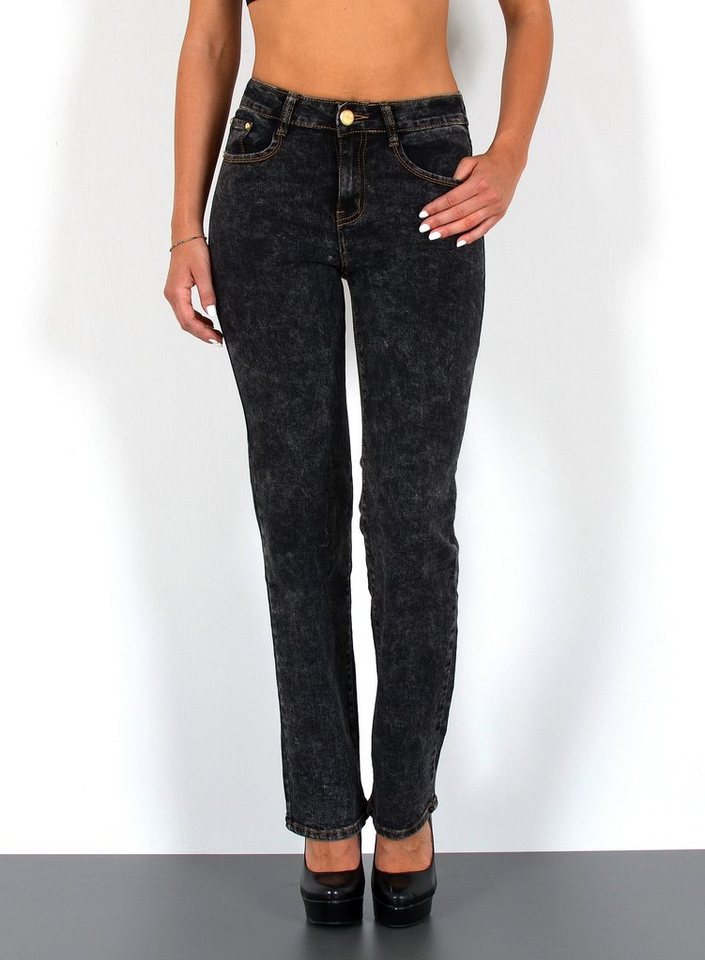 ESRA Straight-Jeans High Waist Damen Jeans Straight Leg Hose Stretch gerader Schnitt G2 Straight Jeans Damen Stretch Regular Jeans High Waist bis Plus Size von ESRA