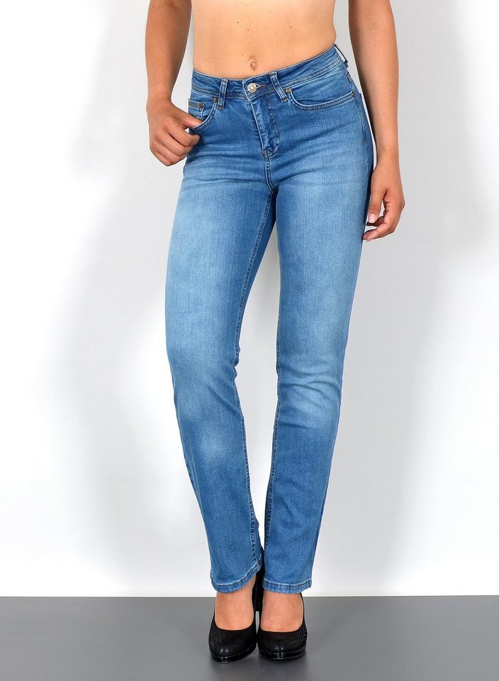 ESRA Straight-Jeans G300 Damen Straight Fit Jeans High Waist, bis Übergröße / Plussize Größe, Damen Taille Jeans Gerade Hohe Leibhöhe bis Große Größen, Damen Jeans Regular Fit, High Waist Gerade Schnitt Jeans Hoch Bund mit Stretch von ESRA