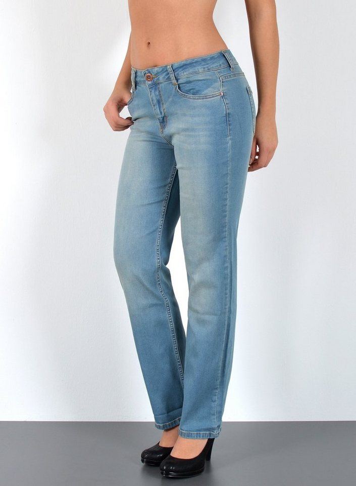 ESRA Straight-Jeans G300 Damen Straight Fit Jeans High Waist, bis Übergröße / Plussize Größe, Damen Taille Jeans Gerade Hohe Leibhöhe bis Große Größen, Damen Jeans Regular Fit, High Waist Gerade Schnitt Jeans Hoch Bund mit Stretch von ESRA