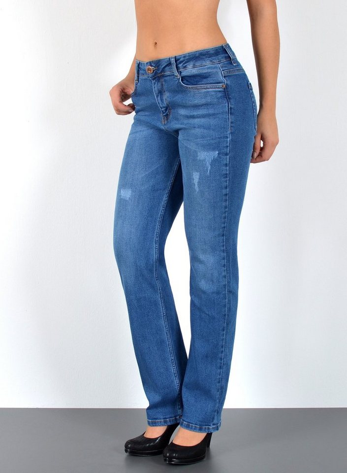 ESRA Straight-Jeans G300 Damen Straight Fit Jeans High Waist, bis Übergröße / Plussize Größe, Damen Taille Jeans Gerade Hohe Leibhöhe bis Große Größen, Damen Jeans Regular Fit, High Waist Gerade Schnitt Jeans Hoch Bund mit Stretch, Damen Jeans Destroyed Hose, Damen Jeans Hose Risse, High Waist Jeans Destroyed von ESRA