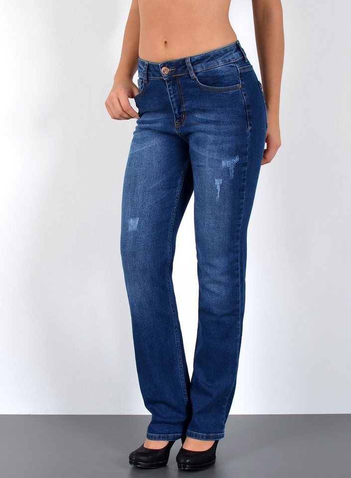 ESRA Straight-Jeans Damen Jeans Gerade hohe Leibhöhe Stretch-Jeans Damen Regular Fit G4 High Waist Jeans Damen Straight Hose Regular Jeans bis Große Größe von ESRA