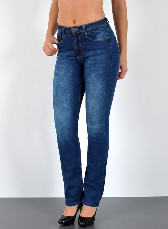 ESRA Straight-Jeans Premium Damen Straight Fit Jeans High Waist Hose bis Übergröße G5 Jeans Damen Straight Fit High Waist Damen Jeans Regular Stretch-Jeans von ESRA